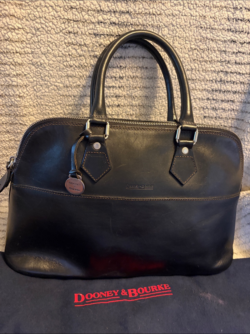Dooney & Bourke Black Leather Satchel With Double Handles. Vintage Look!